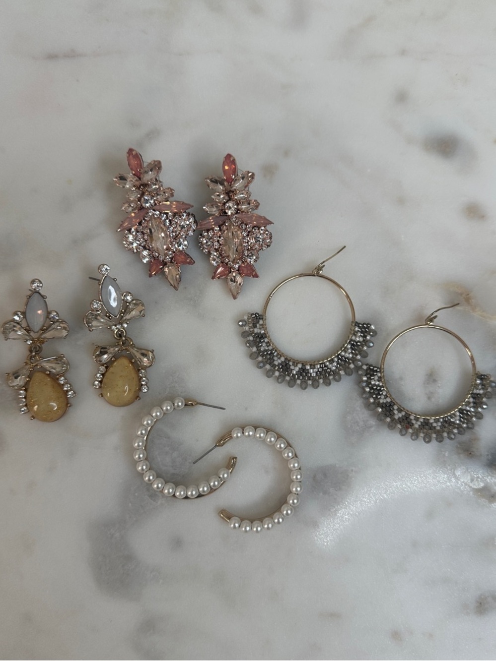 Pearl-Accented Gold Hoop Earrings, Jewel Earrings Set - Women Jewelry